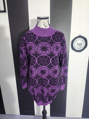 80's Purple & Black Geometric Turtleneck Sweater